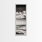 Coastal Waves, Black and White, Green Wave, Framed Canvas Print, Modern Beach Wall Art, Minimalist Ocean Decor, Living Room Art