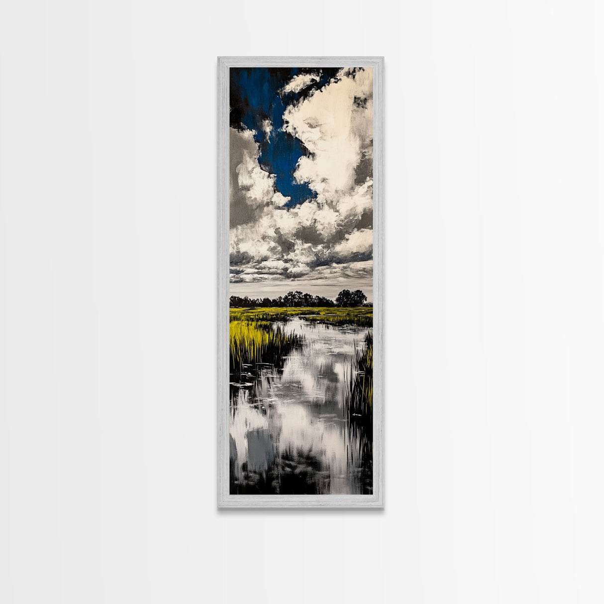 Marshland Scene, Nature Reflection, Blue Sky, Canvas Print, Rustic Landscape Art, Farmhouse Wall Decor, Entryway Nature Art