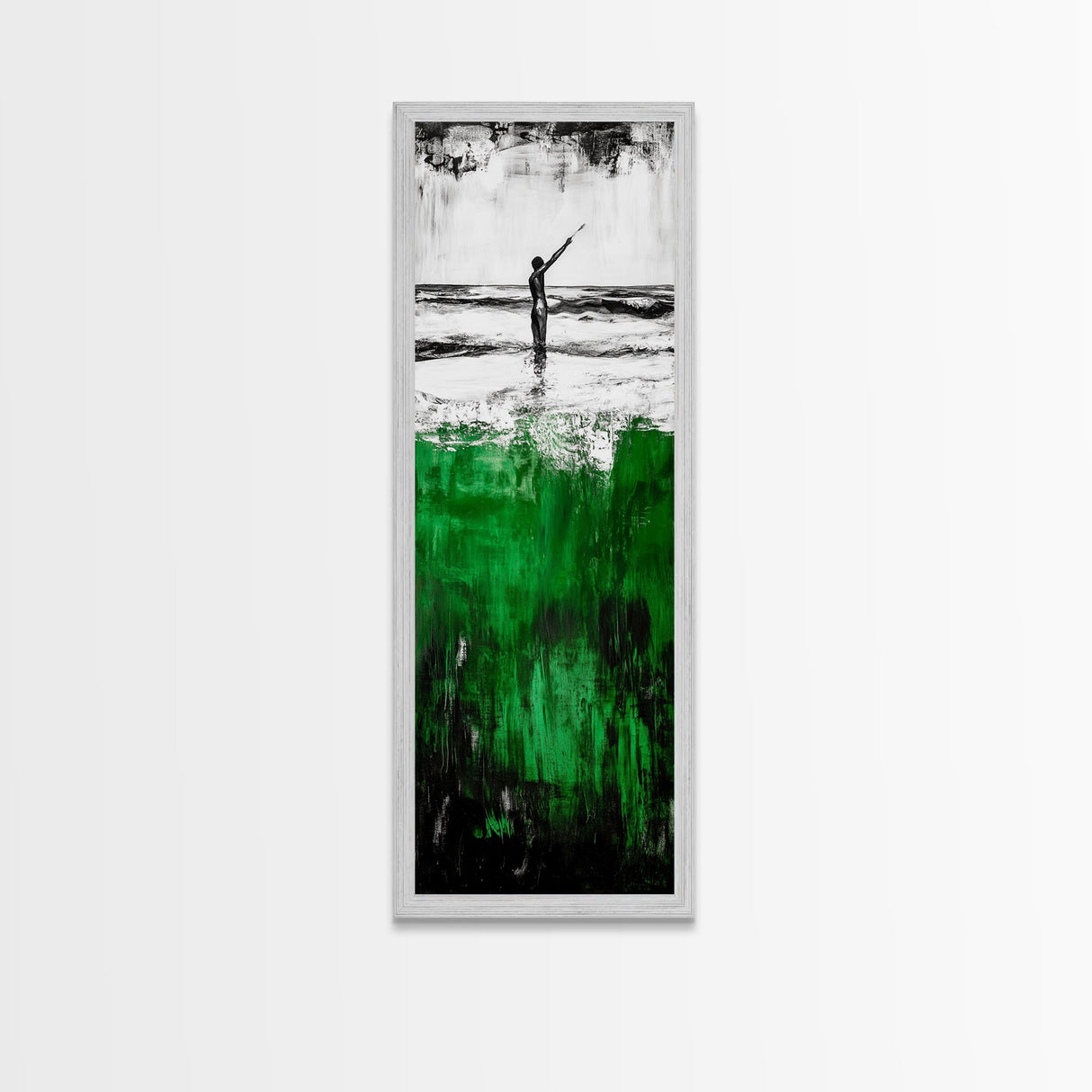 Abstract Ocean, Surreal Water, Green and Black, Framed Canvas Print, Coastal Minimalist Art, Modern Beach Wall Decor, Office Art