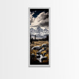 Snowy Mountains, Dramatic Sky, Wilderness Scene, Framed Canvas Print, Rustic Wall Art, Cabin Decor, Nature Inspired Artwork