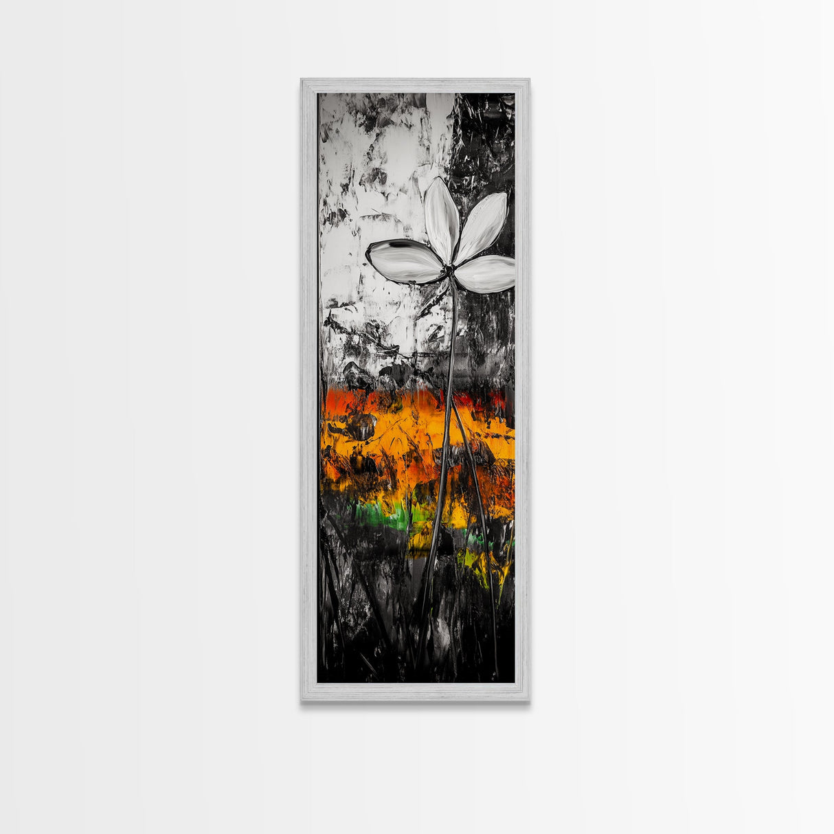 Black and White, Abstract Flower, Textured Modern, Framed Canvas Print, Minimalist Wall Art, Monochrome Decor, Office Artwork