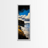 Coastal Cliff Art, Seaside Landscape Painting, Ocean View Wall Decor, Nature Home Design, Relaxing Beach Scene, Framed Canvas Print