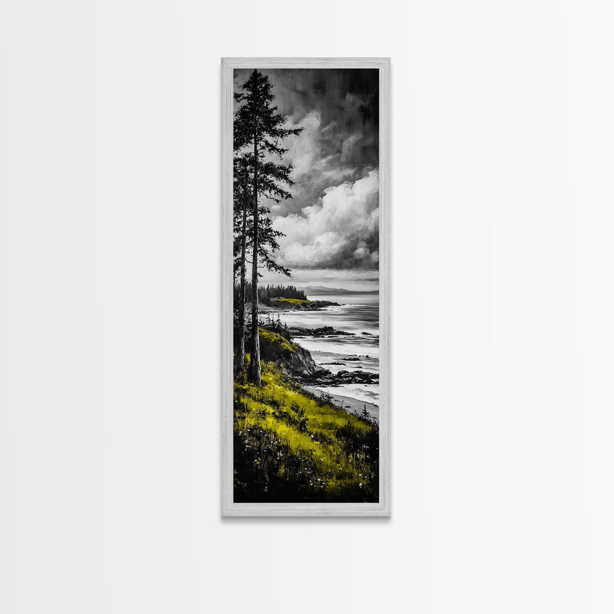 Coastal Cliff, Monochrome Art, Ocean Landscape, Canvas Print, Minimalist Art, Beach House Decor, Black and White Painting, Seaside Art
