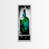 Green Glass Bottle, Modern Still Life, Minimalist Art, Contemporary Home Decor, Framed Canvas Print, Kitchen Wall Art, Vibrant Artwork