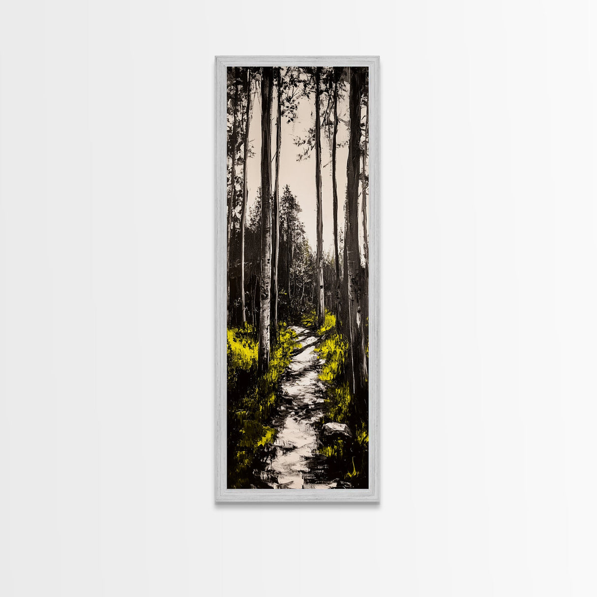Forest Pathway, Black and White Nature Art, Autumn Trees Painting, Woodland Scene, Rustic Landscape, Living Room Wall Art, Canvas Print