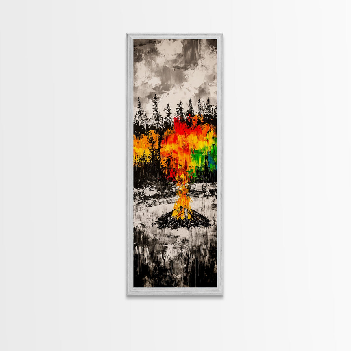 Forest Campfire, Fall Wall Art, Wilderness Painting, Framed Canvas Print, Rustic Home Decor, Warm Autumn Art, Cabin Living Room Decor