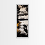 Canoe Lake, Tranquil Nature Art, Black and White Landscape, Framed Canvas Print, Serene Home Decor, Cabin Wall Art, Adventure Painting