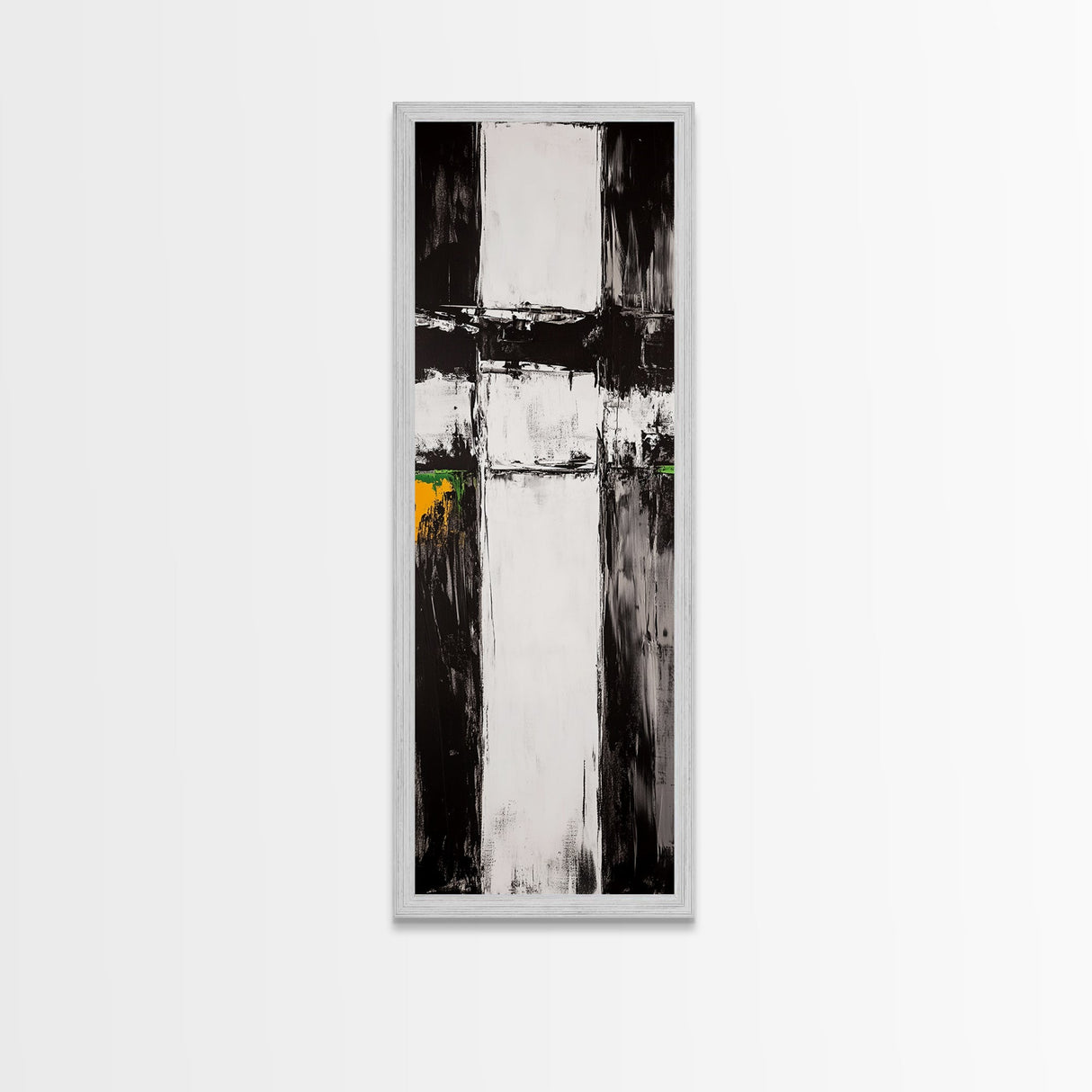 Modern Abstract, Minimalist Art, Textured Black White, Canvas Print, Contemporary Home Decor, Green Accent, Geometric Wall Art