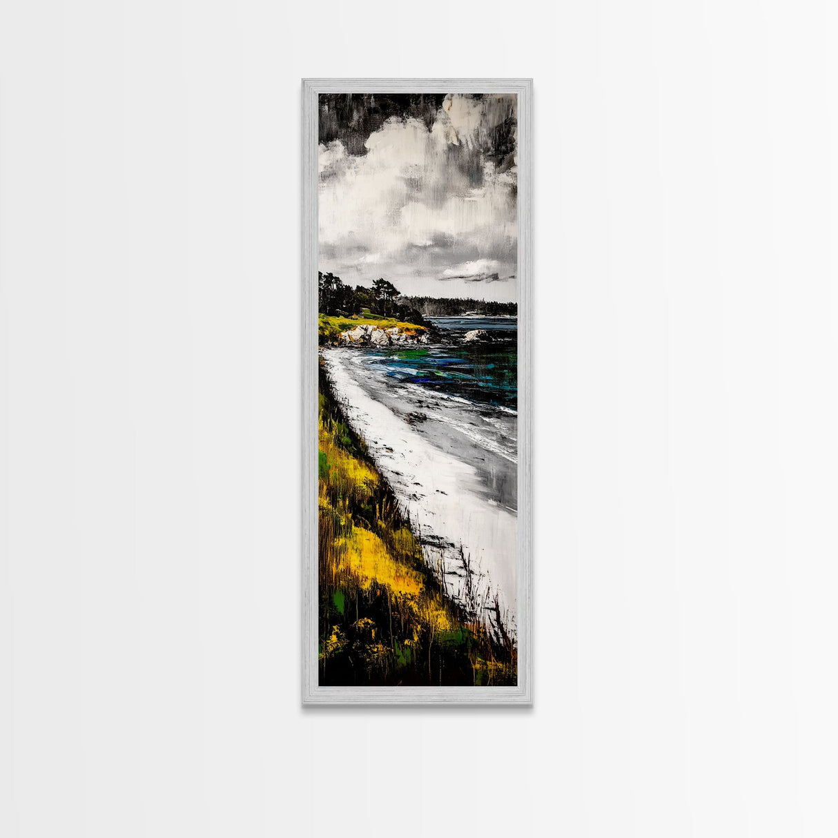 Serene Shoreline, Coastal Landscape, Framed Canvas Print, Beach Scene Painting, Ocean Wall Art, Nautical Decor, Living Room Wall Art