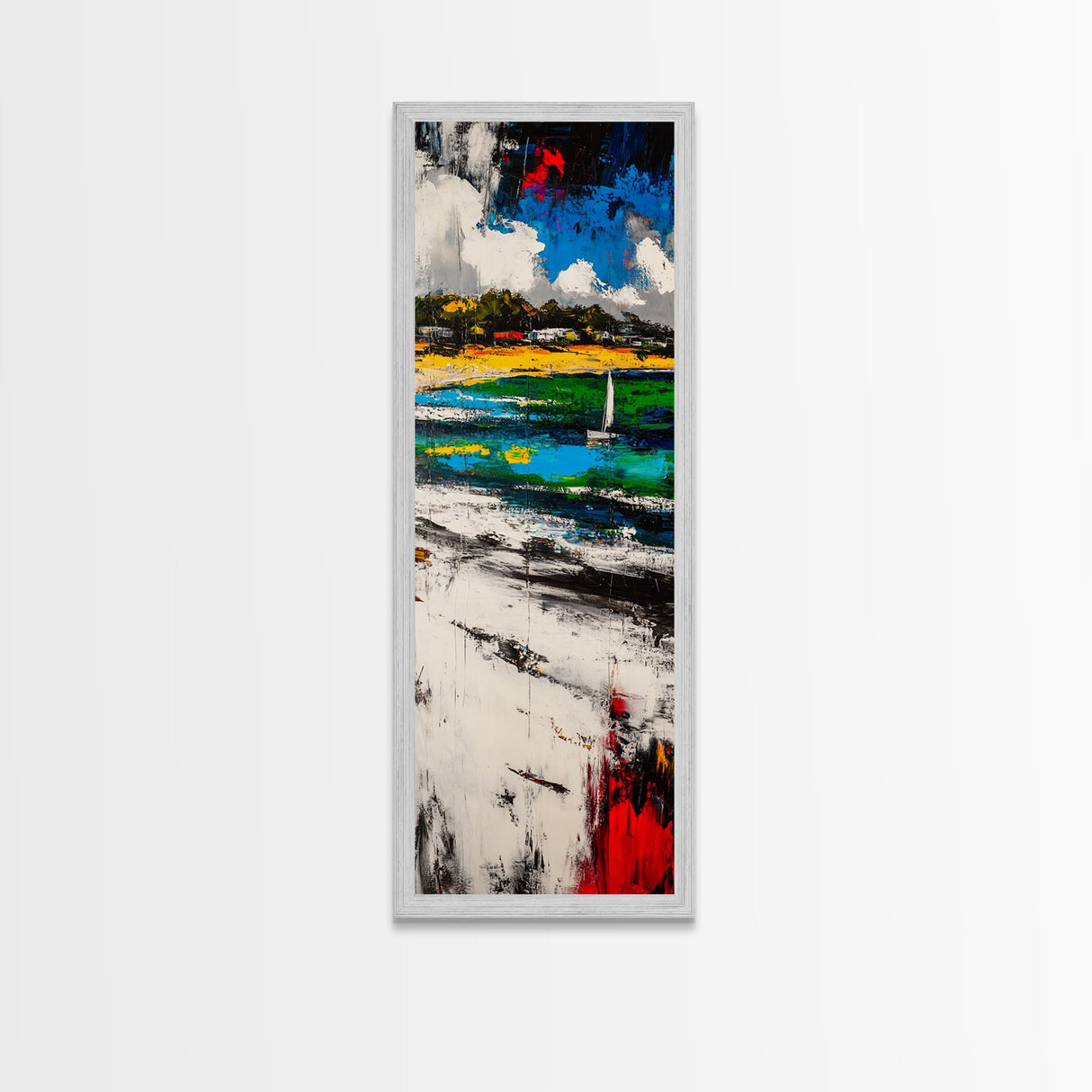 Sailboat Bay, Coastal Wall Art, Nautical Decor, Framed Canvas Print, Ocean Scene, Beach House Decor, Living Room Artwork