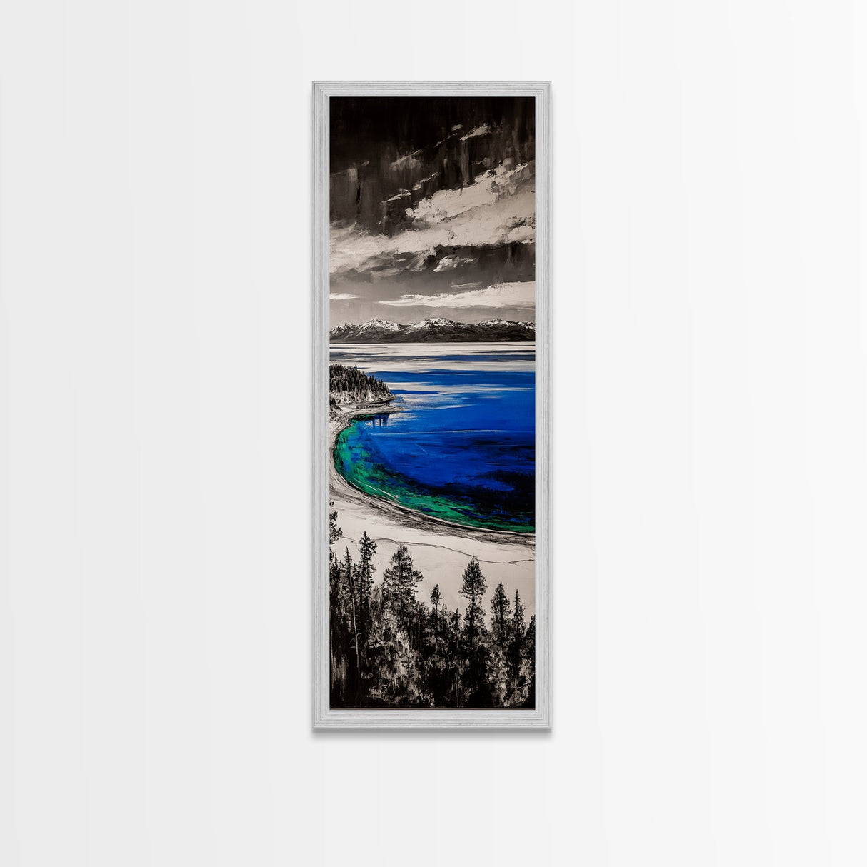 Lake View, Mountain Reflection, Black and White Art, Framed Canvas Print, Cabin Decor, Nature Inspired, Peaceful Wall Art