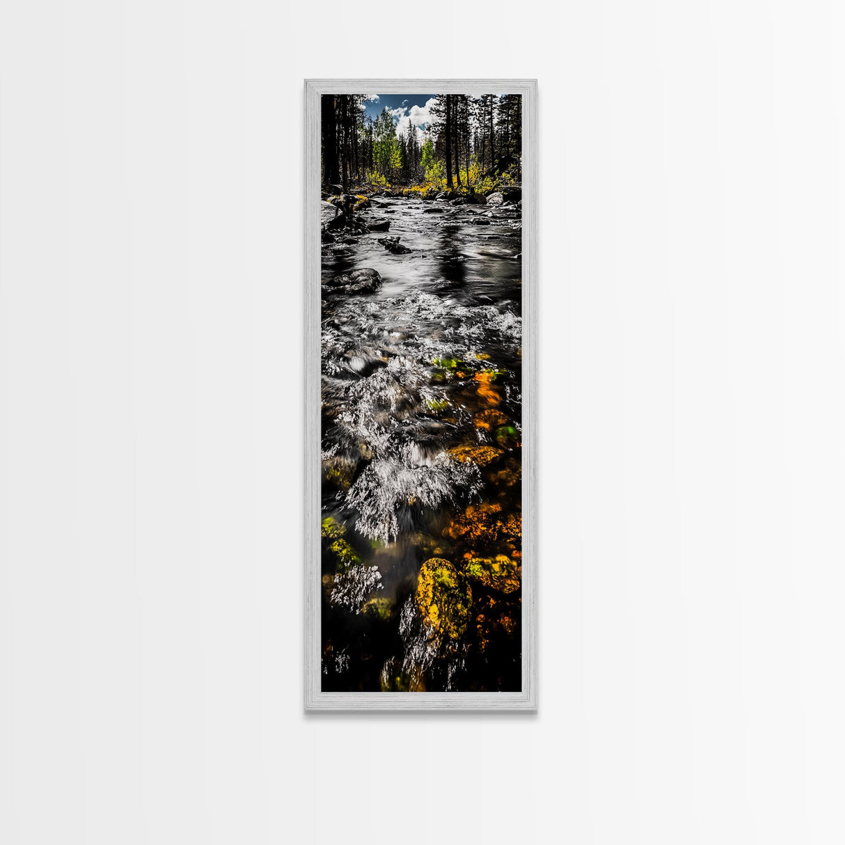 Flowing River Scene, Nature Photography, Tranquil Landscape Art, Framed Canvas Print, Cabin Wall Decor, Rustic Home Artwork, Autumn Theme