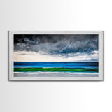Ocean Horizon, Serene Seascape, Deep Blue, Coastal Wall Art, Minimalist Nature, Framed Canvas Print, Office Decor, Modern Beach Painting