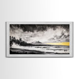 Stormy Ocean, Mountain View, Dramatic Landscape, Coastal Art, Black and White, Framed Canvas Print, Modern Wall Art, Office Decor