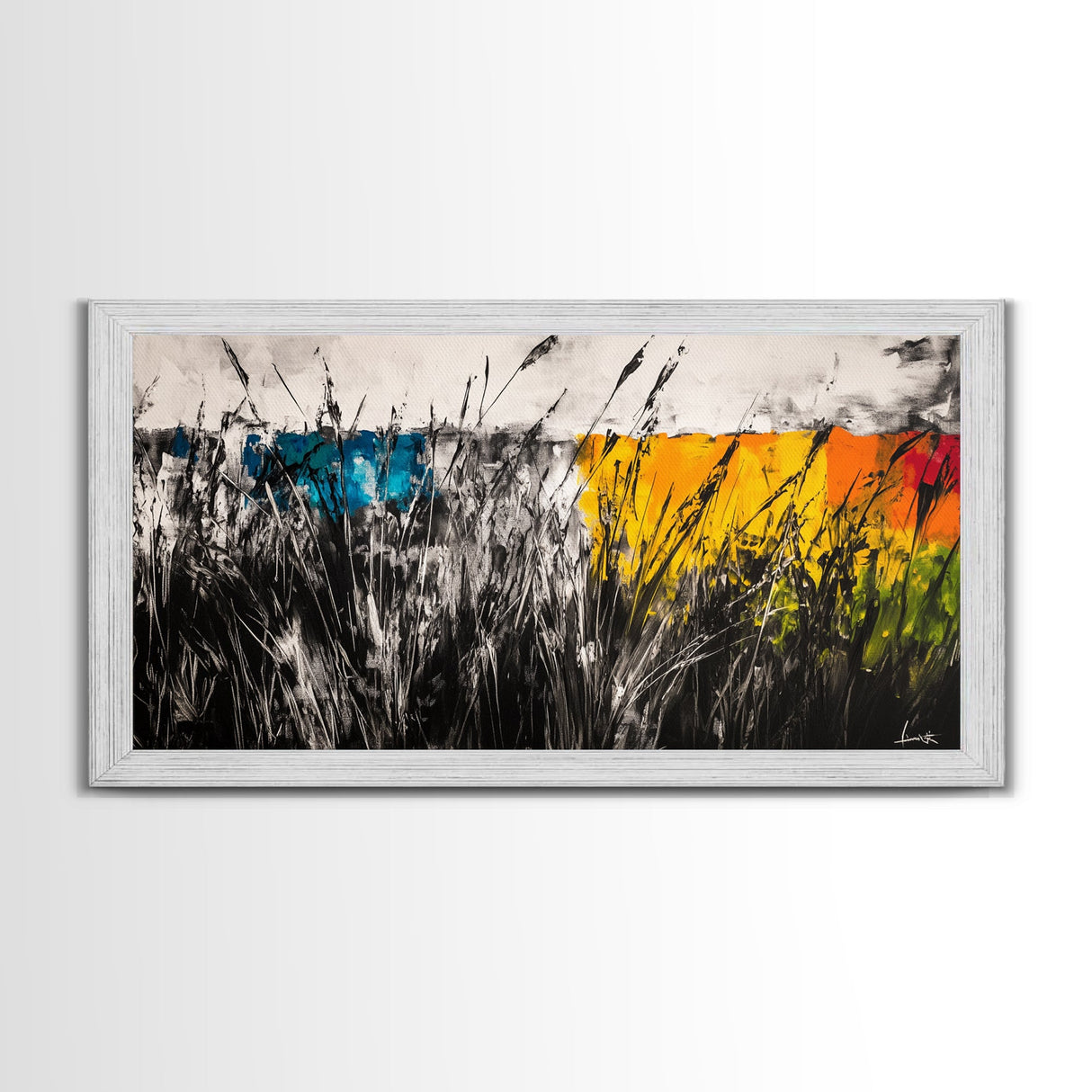 Abstract Field, Colorful Grass, Modern Landscape, Framed Canvas Print, Fall Wall Art, Boho Home Decor, Large Wall Art, Bedroom Wall Art
