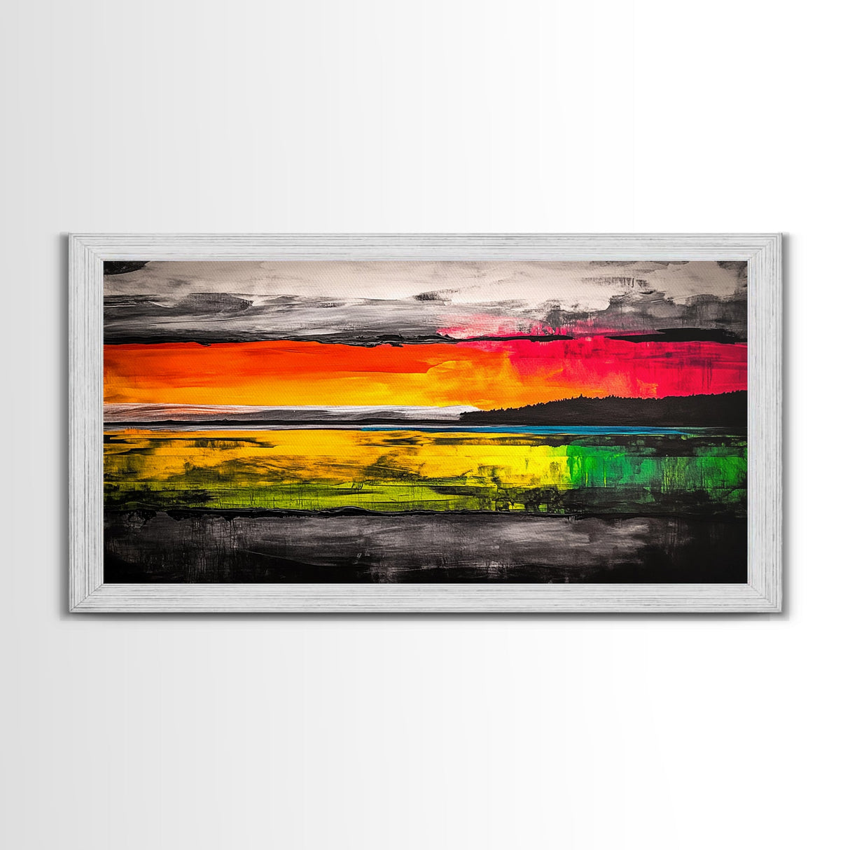 Sunset Reflections, Colorful Abstract, Ocean View, Framed Canvas Print, Vibrant Landscape Art, Large Wall Art, Modern Decor, Bedroom Art