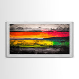 Sunset Reflections, Colorful Abstract, Ocean View, Framed Canvas Print, Vibrant Landscape Art, Large Wall Art, Modern Decor, Bedroom Art