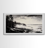 Foggy Coast, Misty Landscape Art, Black and White Wall Art, Canvas Print, Nature Wall Art, Cabin Decor, Moody Art