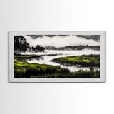 Misty Marsh, Green Landscape, Nature Lover Art, Framed Canvas Print, Serene Wall Art, Living Room Art, Minimalist Decor