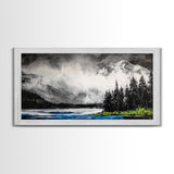 Snowy Mountains, Misty, Forest, Black and White, Canvas Print, Rustic Cabin Decor, Winter Wall Art, Nature Home Decor, Living Room Art