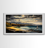 Sailboat, Coastal Sunset, Dramatic Sky, Framed Canvas Print, Nautical Wall Art, Beach House Decor, Ocean Lover Gift, Living Room Art