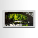 Forest Bridge, Green Nature Art, Canvas Print, Moody Landscape Painting, Rustic Wall Decor, Dark Green Art, Bedroom Wall Art