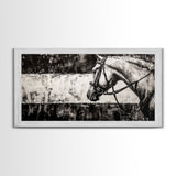 Monochrome Horse, Equestrian Wall Art, Canvas Print, Rustic Black and White Painting, Farmhouse Wall Decor, Western Wall Art