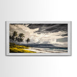 Tropical Beach Painting, Palm Trees Wall Art, Vibrant Coastal Canvas Print, Ocean Inspired Artwork, Living Room Decor, Framed Canvas Print