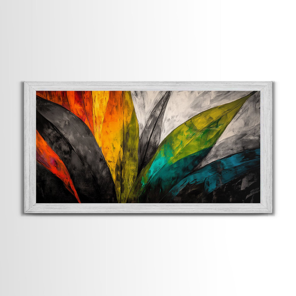 Abstract Leaves, Tropical, Colors, Framed Canvas Print, Boho Wall Art, Botanical Home Decor, Vibrant Living Room Art, Nature Inspired
