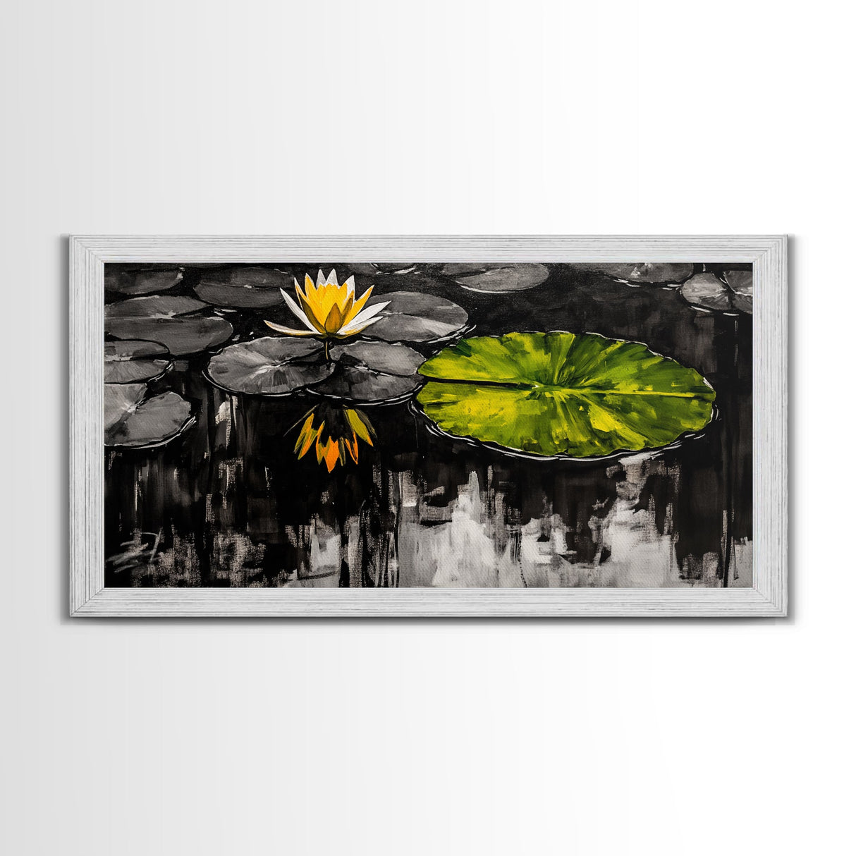 Lotus Pond, Serenity, Zen, Framed Canvas Print, Black and White Nature Art, Japanese Water Lily Decor, Minimalist Meditation Wall Art