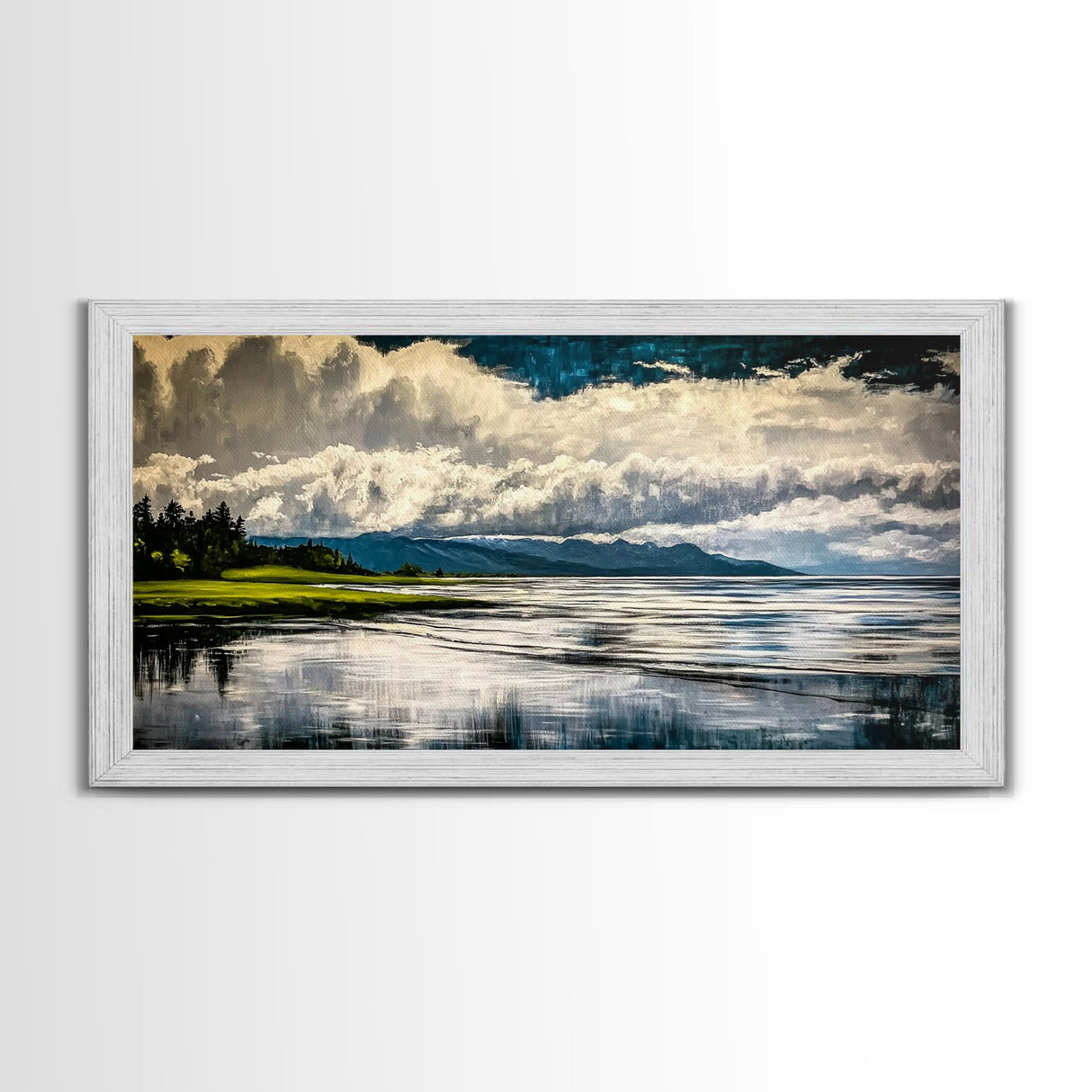 River Reflection, Scenic Water View, Serene Landscape, Framed Canvas Print, Large Nature Art, Modern Home Decor, Bedroom Wall Art
