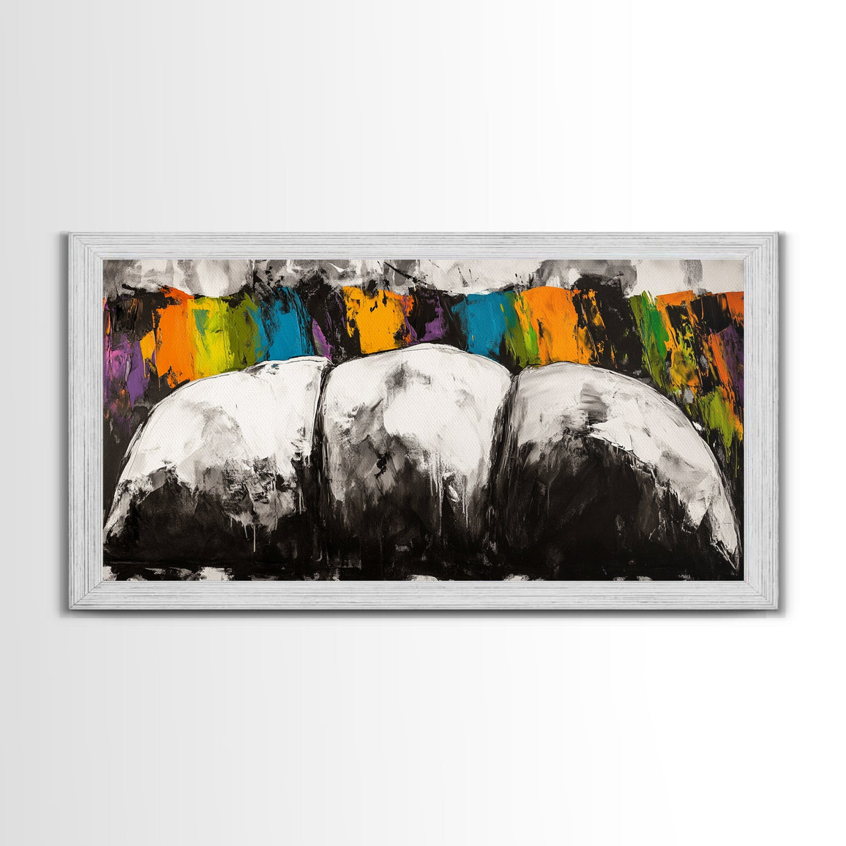Abstract Mountains, Bold Color Landscape, Modern Art, Vibrant Nature Scene, Expressionist Painting, Living Room Decor, Framed Canvas Print