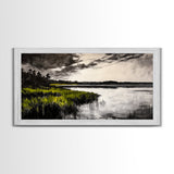 Marshland, Moody Sky, Lakeside View, Canvas Print, Nature Photography, Living Room Wall Art, Rustic Landscape, Neutral Tones Decor