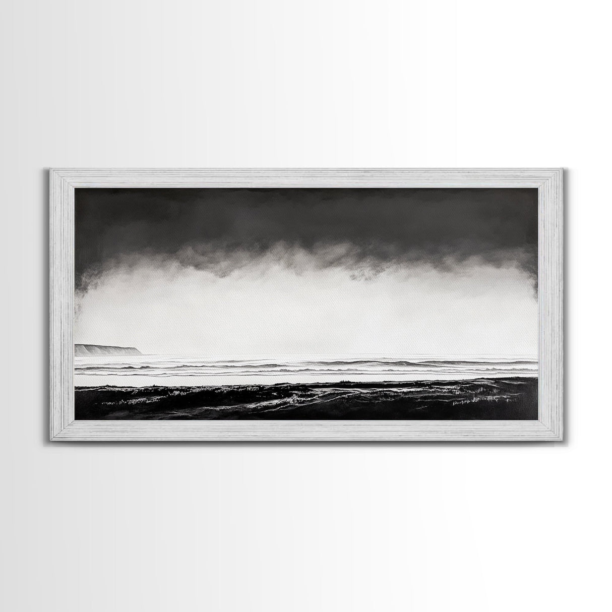 Foggy Ocean, Misty Beach, Black and White Minimalist, Canvas Print, Modern Wall Art, Bedroom Decor, Neutral Tones, Serene Seascape