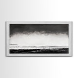 Foggy Ocean, Misty Beach, Black and White Minimalist, Canvas Print, Modern Wall Art, Bedroom Decor, Neutral Tones, Serene Seascape