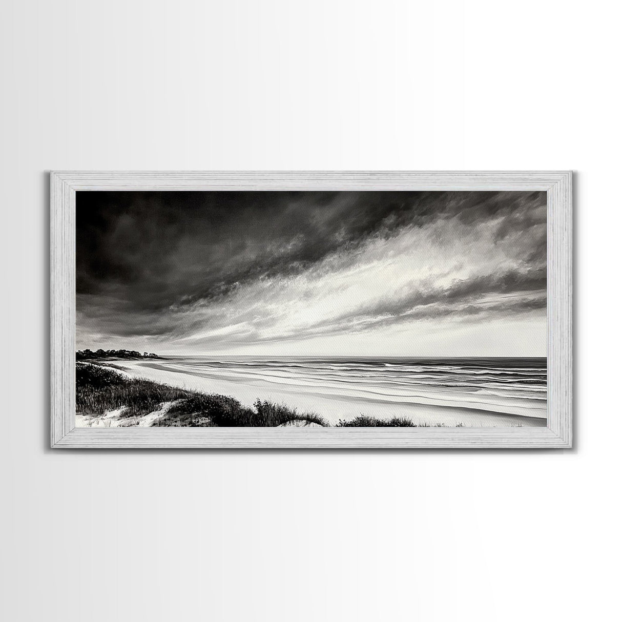 Coastal Storm, Dramatic Beach Scene, Black and White Seascape, Modern Coastal Art, Neutral Wall Decor, Canvas Print, Living Room Art