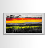 Sunset Meadow, Vibrant Sky Over Rolling Hills, Nature Landscape Painting, Bold Color Art, Canvas Print, Farmhouse Decor, Dining Room Art