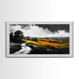 Rolling Hills, Country Path, Black and White Landscape, Canvas Print, Autumn Fields, Minimalist Wall Art, Living Room Decor, Bold Contrast