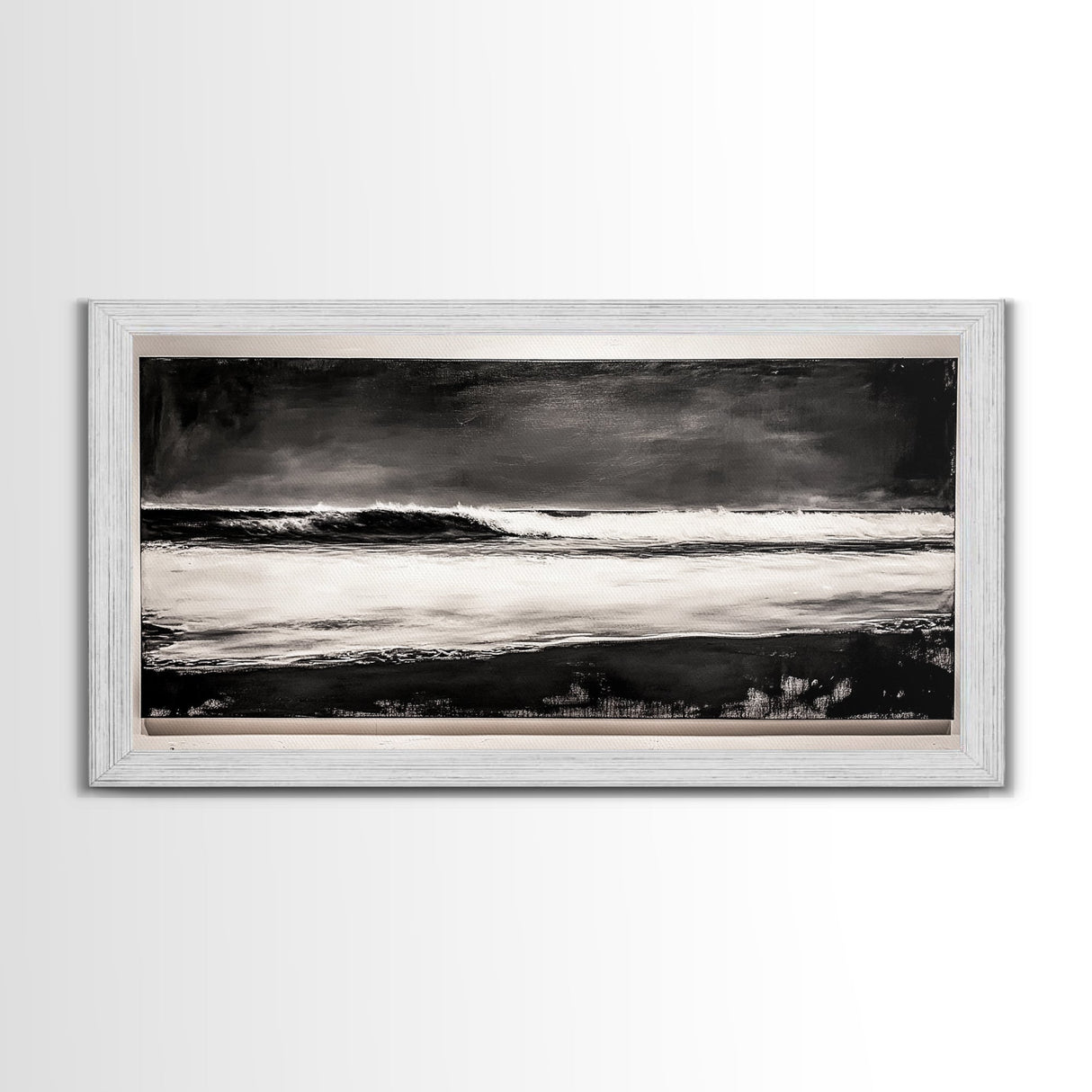Stormy Ocean Wave, Black and White Seascape, Coastal Wall Art, Nautical Decor, Minimalist Artwork, Beach House Vibes, Framed Canvas Print
