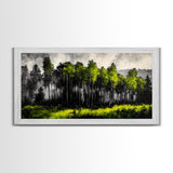 Misty Forest, Dark Green, Woodland Print, Nature Wall Art, Large Framed Artwork, Rustic Cabin Decor, Wilderness Painting, Moody Wall Art