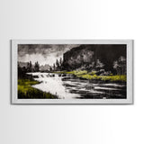 Forest Waterfall, Black and White Landscape, Nature Wall Art, Rustic Lodge Decor, Cabin Home Art, Peaceful River Scene, Canvas Print