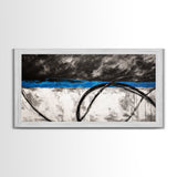 Blue Horizon, Abstract Lines, Framed Canvas Print, Minimalist Painting, Office Wall Art, Geometric Decor, Black and White Aesthetic