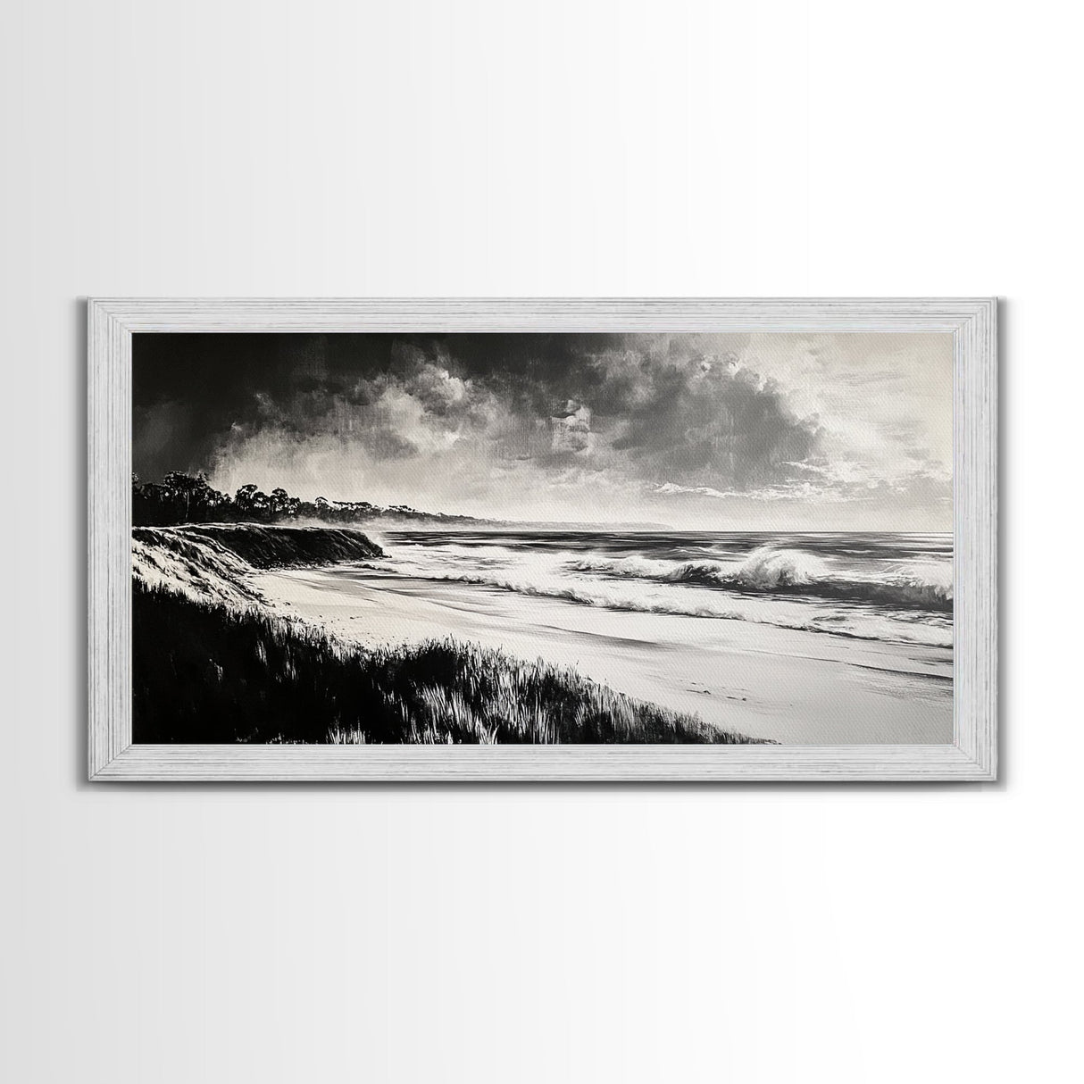 Stormy Ocean, Black and White Canvas Print, Coastal Wall Art, Dramatic Seascape Painting, Nautical Home Decor, Living Room Statement