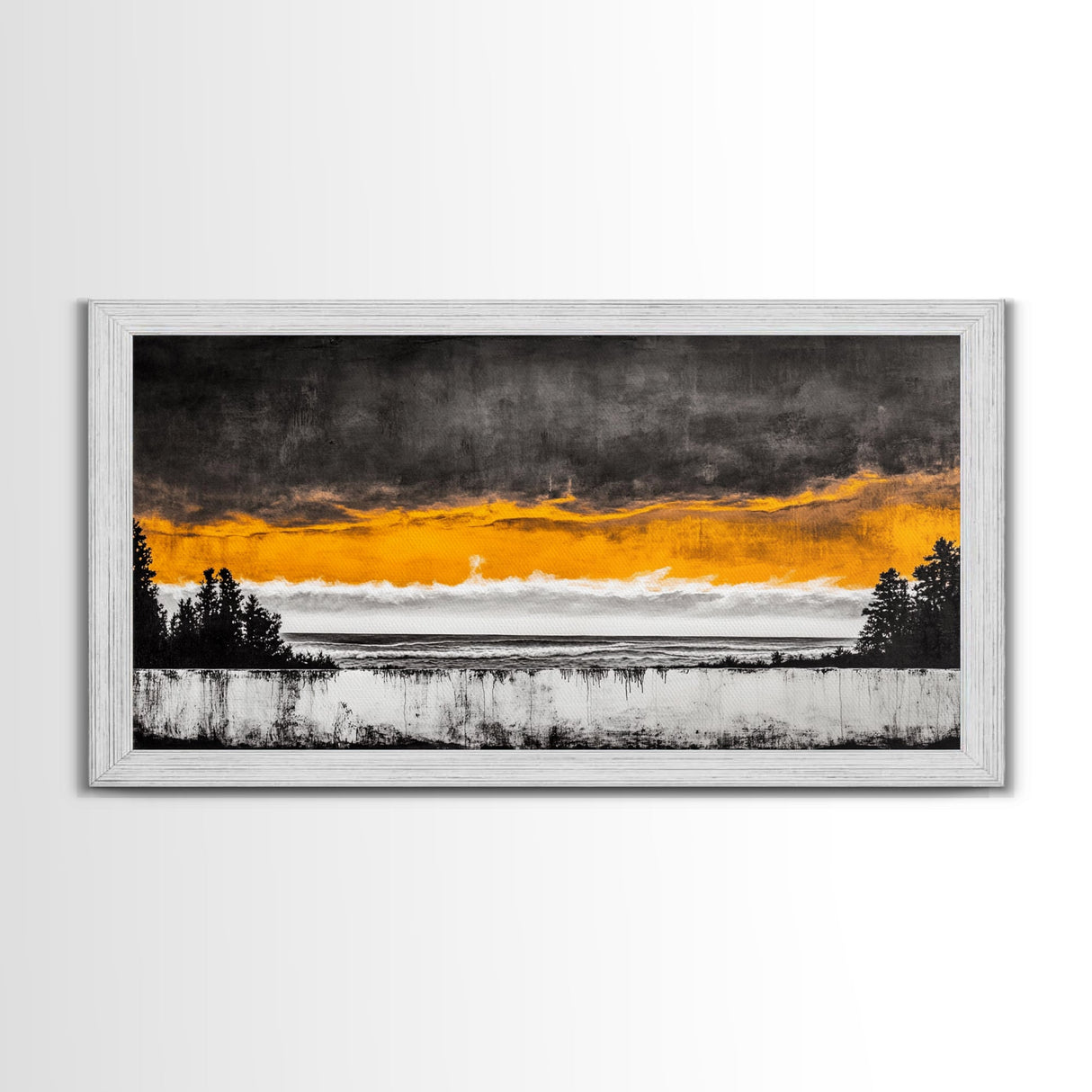 Sunset Over Ocean, Dramatic Sky, Coastal Landscape, Minimalist Wall Art, Beach Home Decor, Framed Canvas Print, Large Statement Art