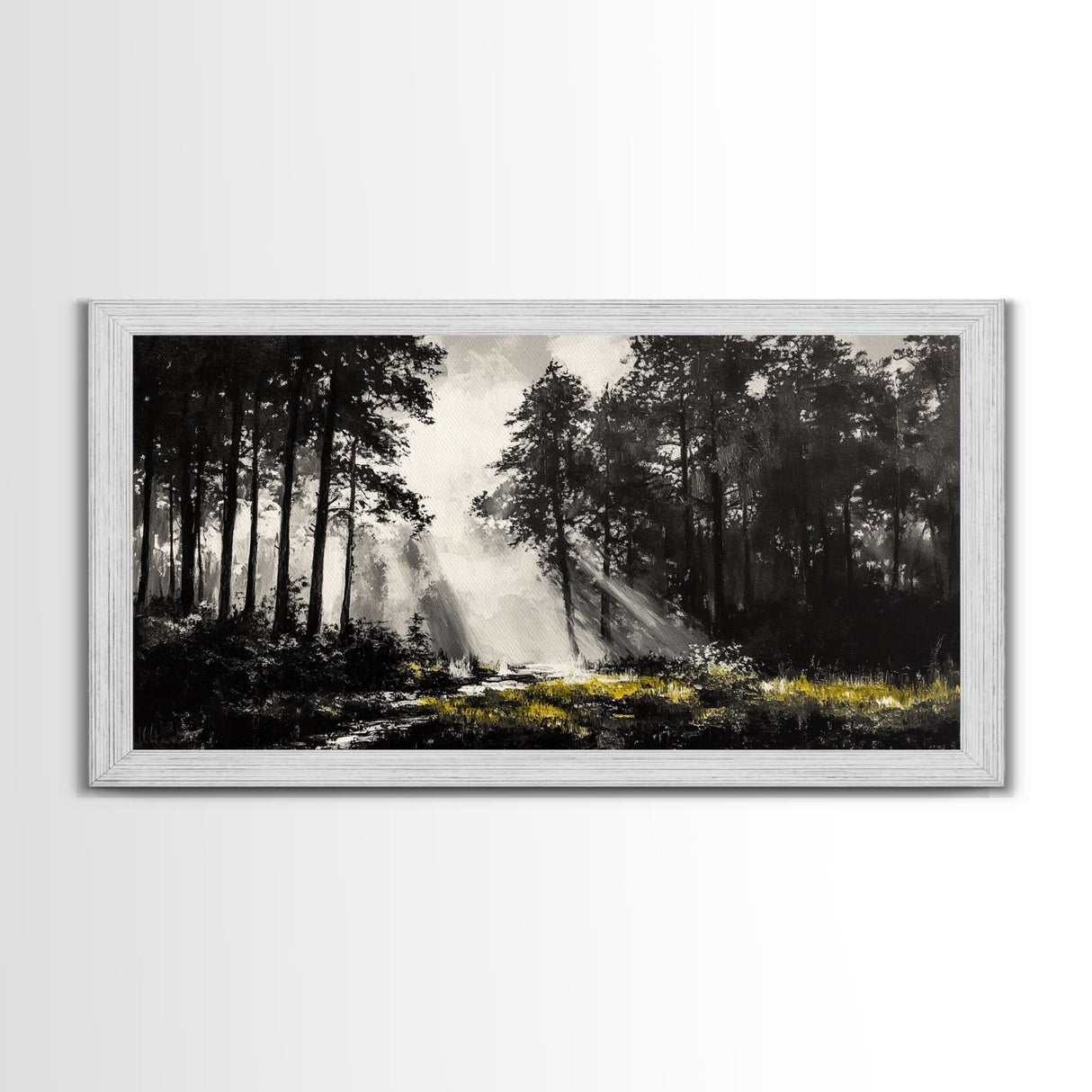 Misty Forest, Black and White, Nature Landscape, Framed Canvas Print, Tree Art, Moody Wall Decor, Rustic Cabin Art, Office Wall Art
