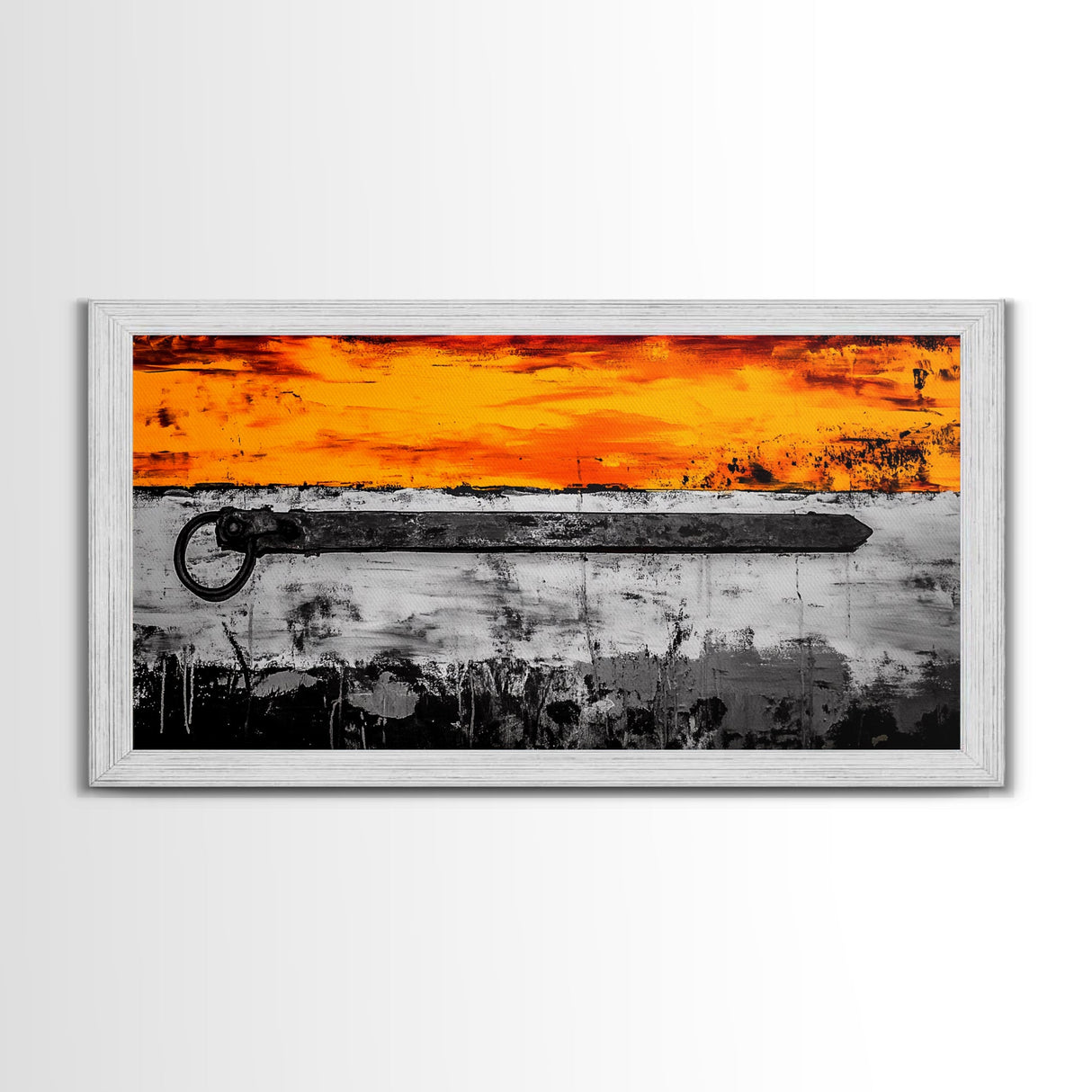 Metal Latch, Rustic, Bold, Abstract, Framed Canvas Print, Industrial Wall Art, Farmhouse Decor, Textured Painting, Unique Wall Accent