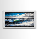 Ocean Wave, Blue Water, Wall Art, Framed Canvas Print, Coastal Decor, Large Beach Print, Nautical Art, Living Room Wall Art