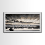 Moody Beach, Black White, Ocean Sunset, Canvas Print, Dramatic Seascape, Coastal Wall Art, Relaxing Home Decor, Living Room Artwork