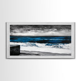 Ocean Waves, Moody, Blue, Coastal, Framed Canvas Print, Seascape Painting, Beach House Decor, Nautical Wall Art, Large Wall Art