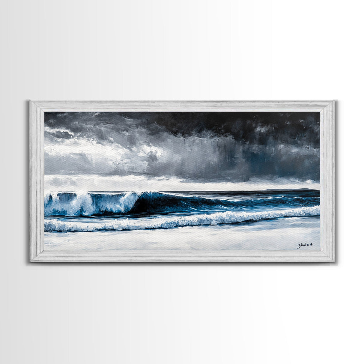 Stormy Ocean, Dramatic Seascape, Blue Waves, Coastal Decor, Moody Beach Art, Modern Wall Decor, Large Statement, Framed Canvas Print
